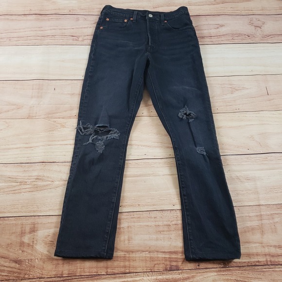 Levis 501 S Jeans Women 28 Black Straight Premium‎ High Rise Denim Ladies 28x32 - Picture 1 of 14